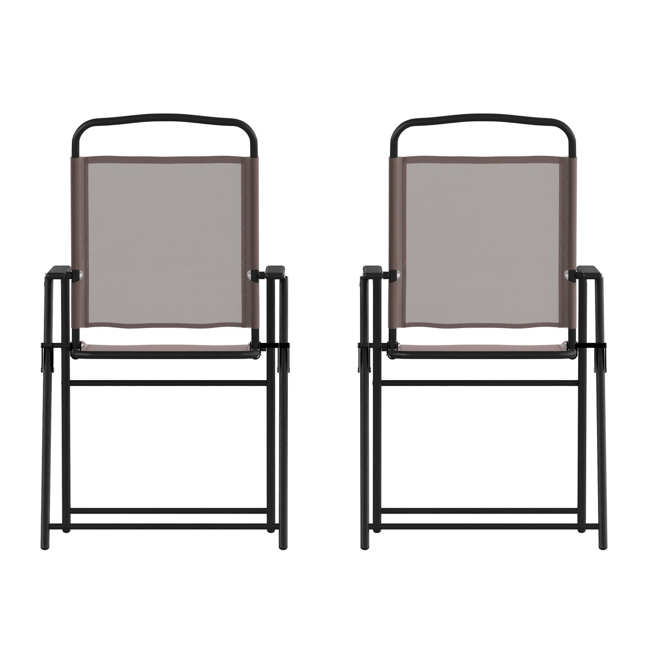 Emma and Oliver Munroe Set of 2 Textilene Folding Sling Style Patio Chairs with Armrests